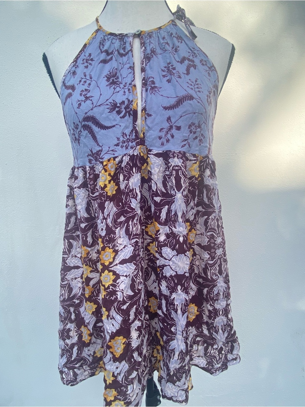Free People Purple & Yellow Multicolor Floral Halter Tunic Size XS